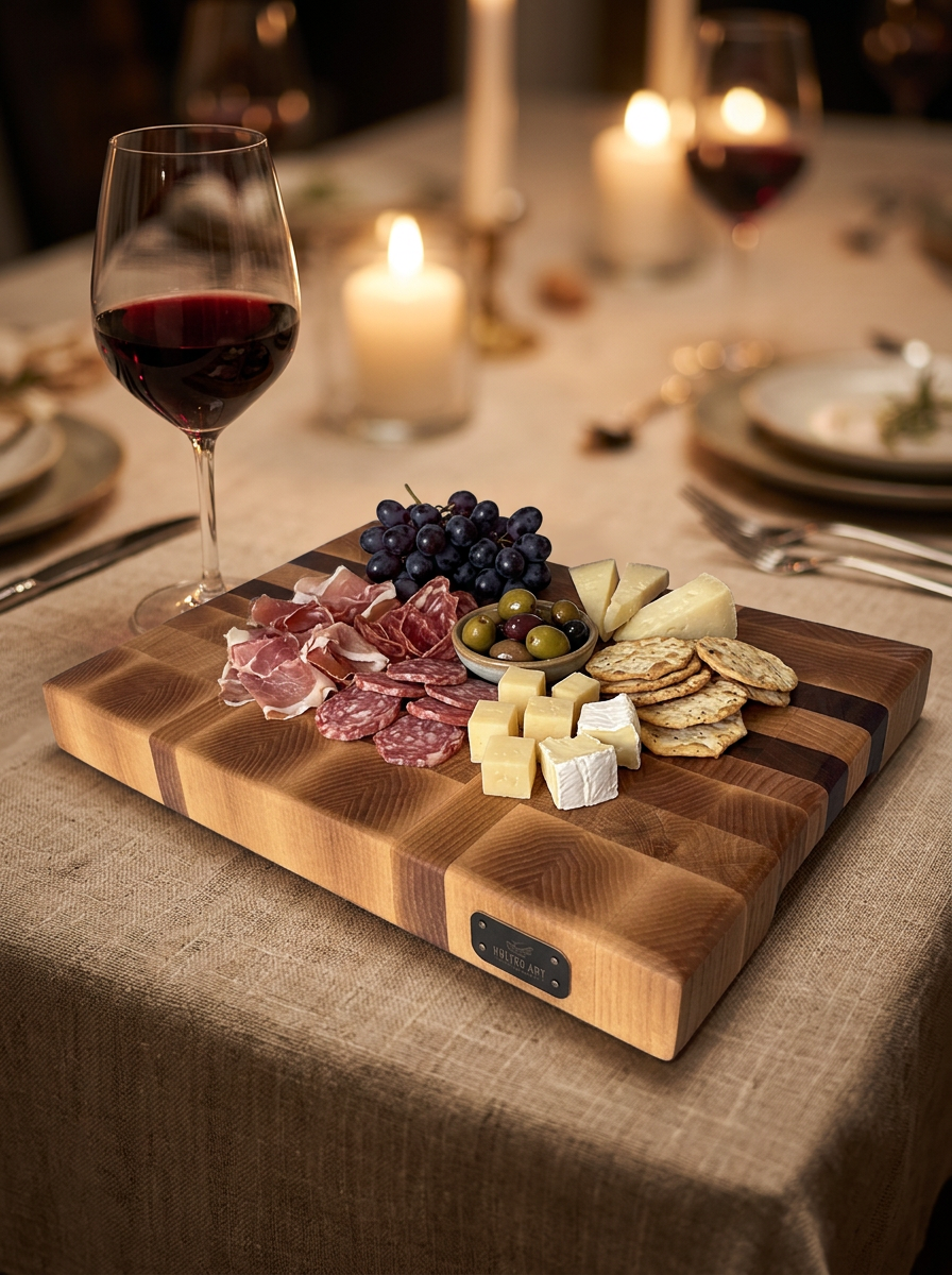 Serving board with cheese and grapes